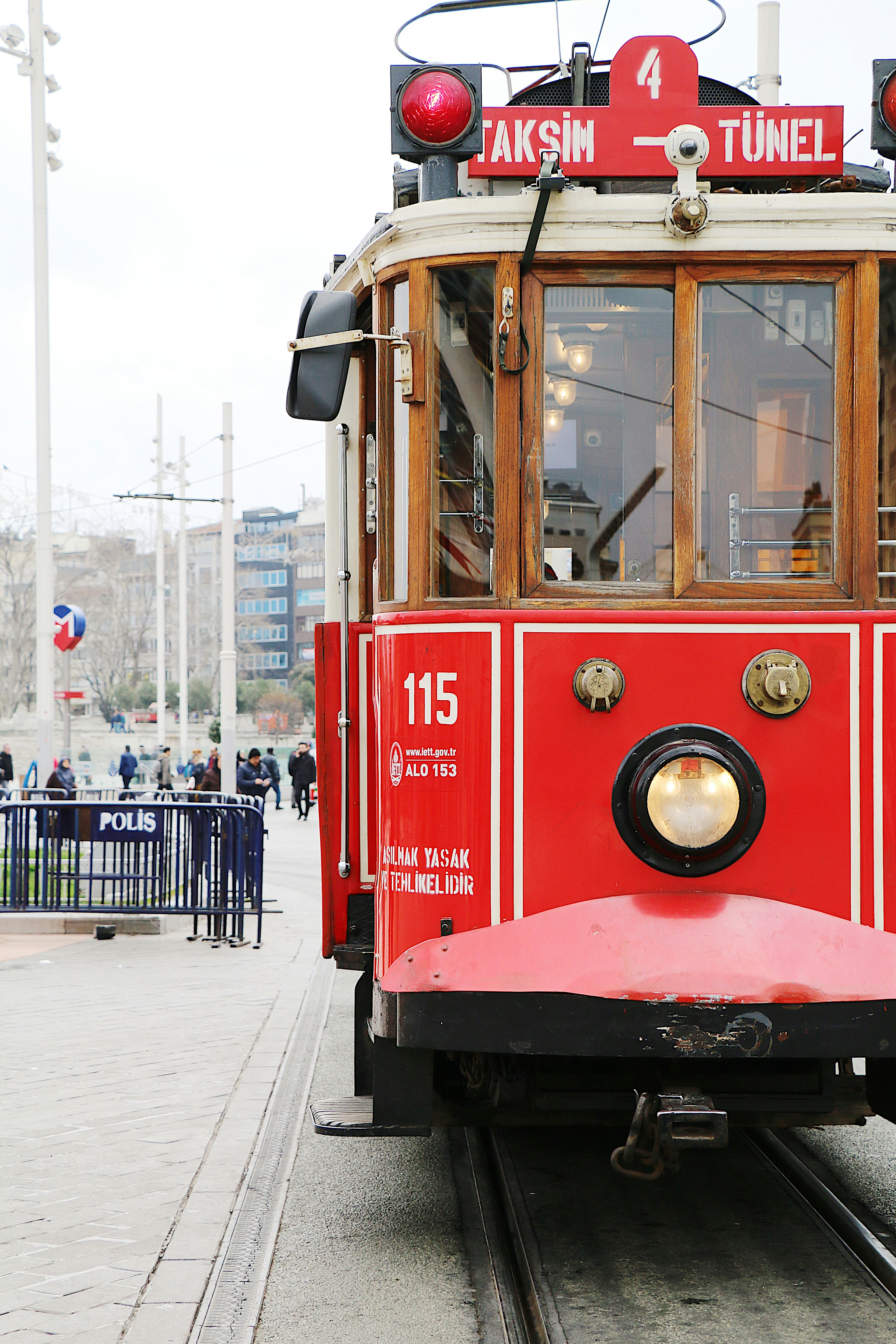 Historic red tram in Istanbul's Taksim district
